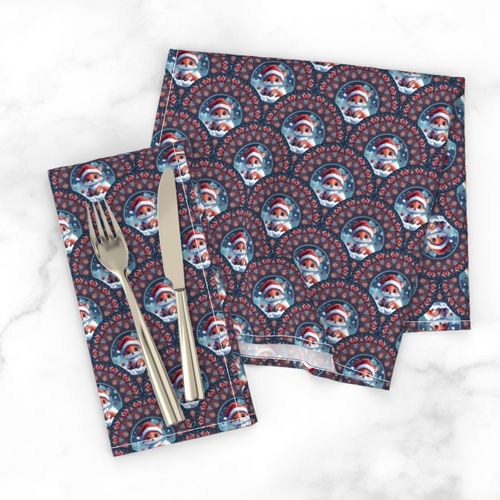 Ditsy Cute Kawaii Christmas Fox Dot Mandala Art Deco Scallops