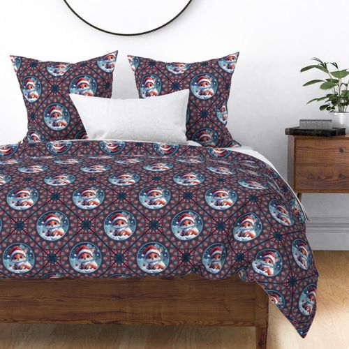 Medium Cute Kawaii Christmas Fox Dot Mandala Geo Diamond Tile
