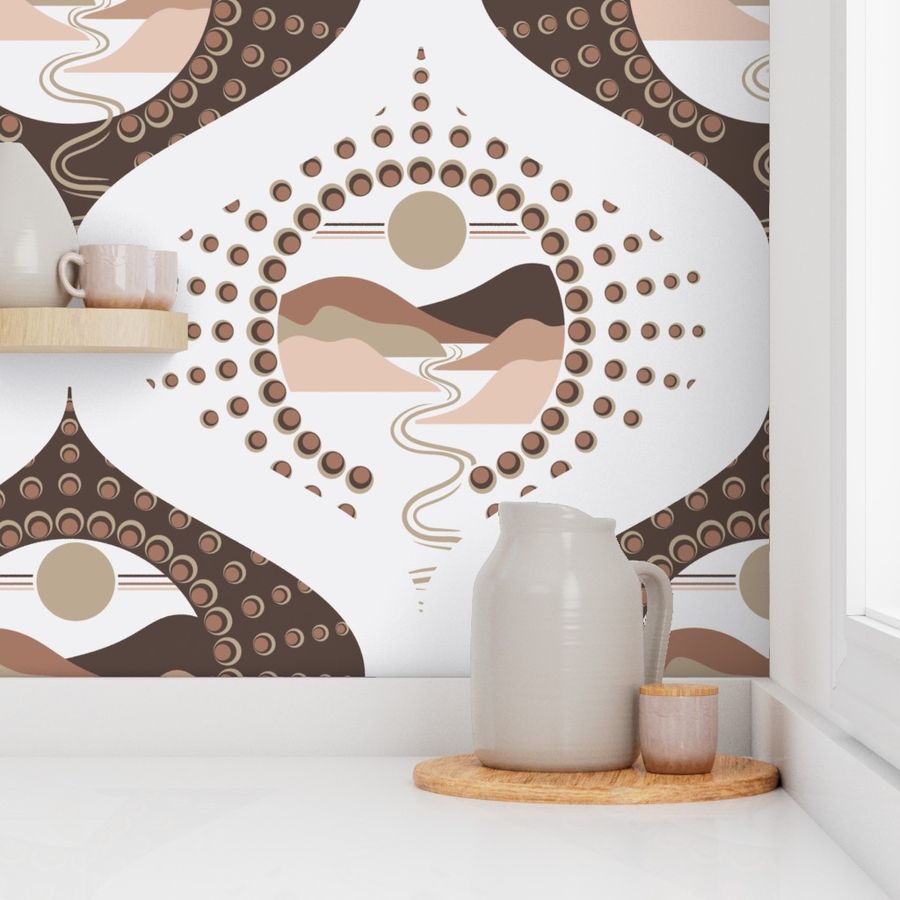 Large Pantone Relaxed Elegance Minimalist Mandala Mid Century Modern Ogee