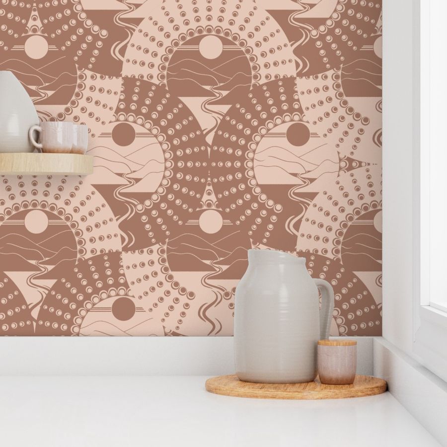 Large Mocha Minimalist Landscape Relaxed Elegance Mandala Deco Ogee Fans