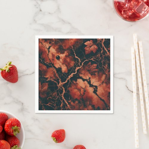 Autumnal Marble Rusty Leaves Découpage Napkins