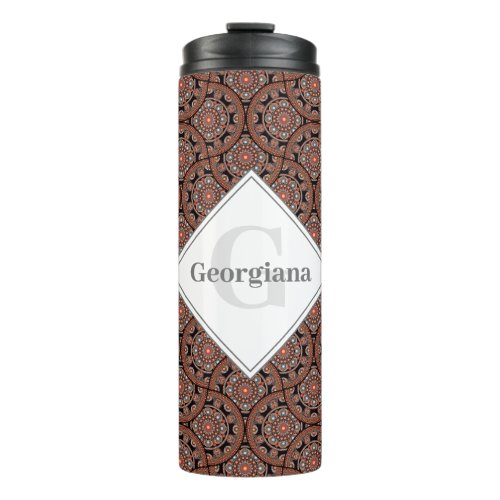 Custom Name Art Deco Safari Sunset Boho Mandala Thermal Tumbler