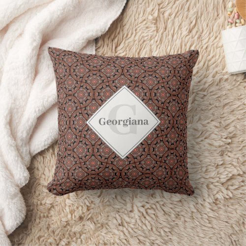 Custom Name Art Deco Safari Sunset Boho Mandala Throw Pillow