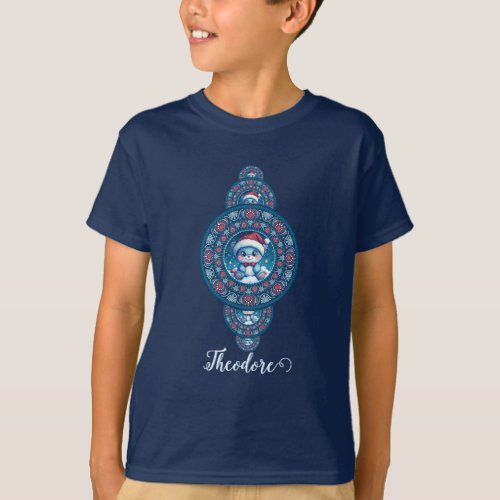 Custom Name Holiday Kawaii Bear Ornamental Mandala T-Shirt