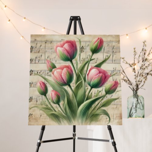 Custom Pink & Green Vintage Tulips Sheet Music Foam Board
