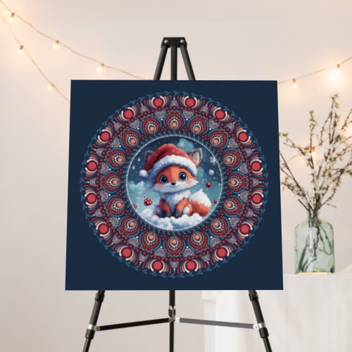 Cute Blue Christmas Kawaii Fox Dot Mandala Foam Board