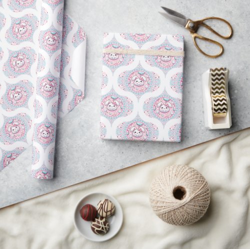 Cute Pastel Kawaii Bunny Dot Mandala Retro Ogee Wrapping Paper