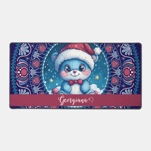 Personalized Christmas Kawaii Bear Dot Mandala Desk Mat