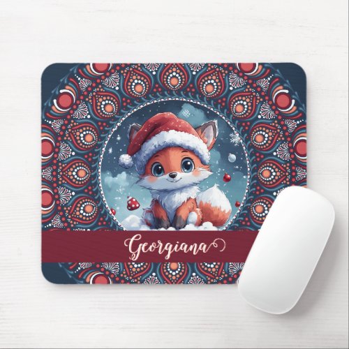 Personalized Cute Christmas Kawaii Fox Dot Mandala Mouse Pad