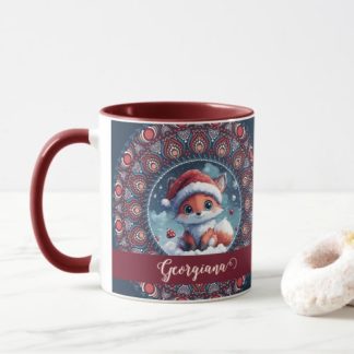 Personalized Cute Christmas Kawaii Fox Dot Mandala Mug
