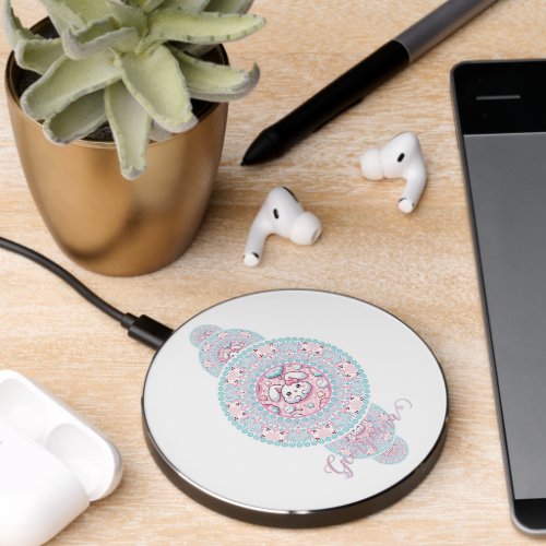 Personalized Cute Kawaii Bunny Ornamental Mandala Wireless Charger