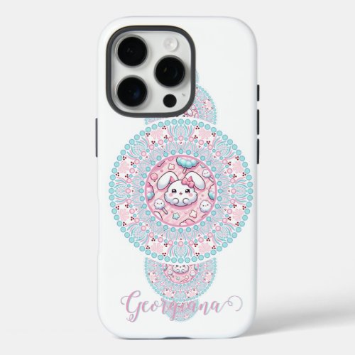 Personalized Cute Kawaii Bunny Ornamental Mandala iPhone 16 Pro Case