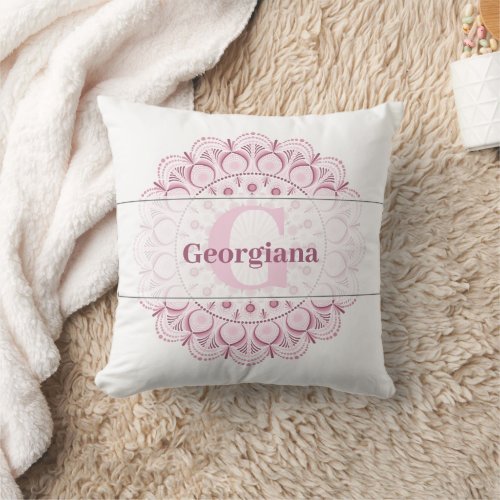 Personalized Dusky Rose Confetti Lace Dot Mandala Throw Pillow