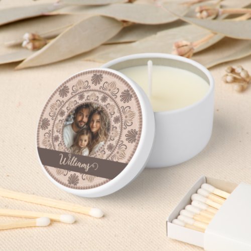 Personalized Family Portrait Warm Neutrals Mandala Mini Candle Favors