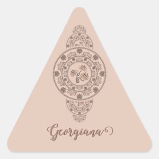 Personalized Mocha Rococo Lotus Ornamental Mandala Triangle Sticker