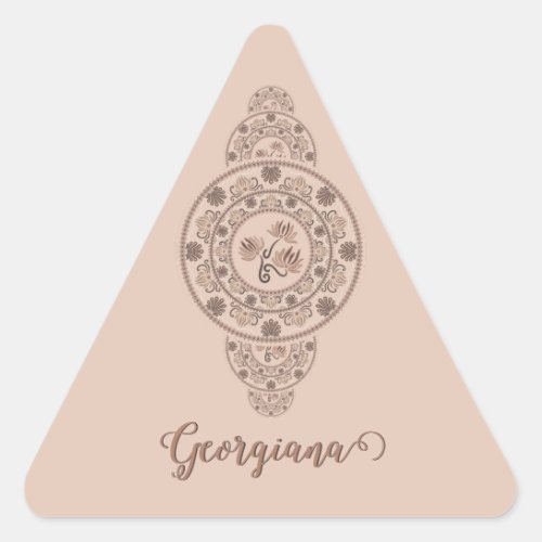 Personalized Mocha Rococo Lotus Ornamental Mandala Triangle Sticker