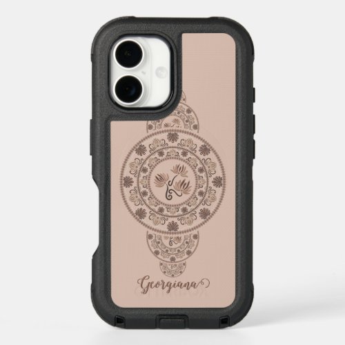 Personalized Mocha Rococo Lotus Ornamental Mandala iPhone 16 Case