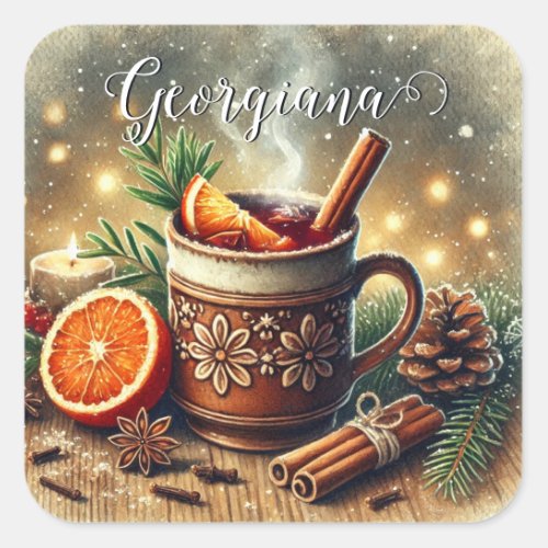 Personalized Vintage Christmas Market Mulled Wine Square Sticker
