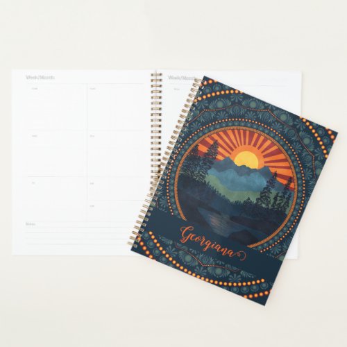 Personalized Vintage Wilderness Sunset Dot Mandala Planner