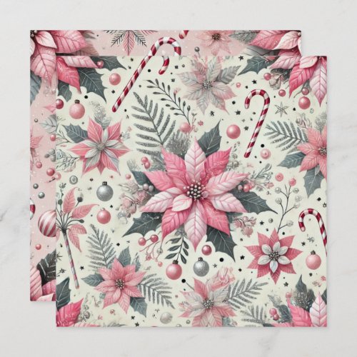 Printable Pink Candy Cane Poinsettia Scrapbook Invitation