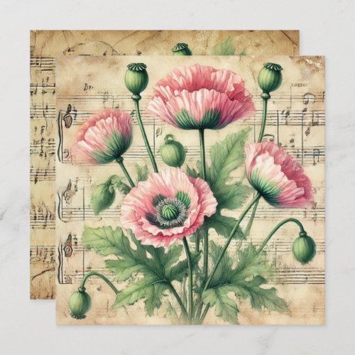 Printable Vintage Pink and Green Poppies Scrapbook Invitation