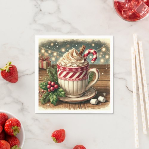 Vintage Christmas Festive Hot Chocolate Decoupage Napkins
