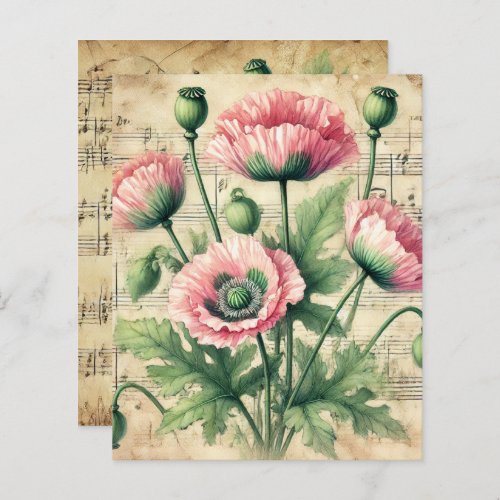 Vintage Pink & Green Poppies Sheet Music Scrapbook