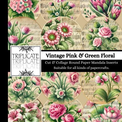 Vintage Pink and Green Floral Cut and Collage Round Paper Mandala Inserts - Suitable for all kinds of papercrafts.: 24 double-sided matte pages of 8.5 ... 12 clip art images (4 of each) to fussy cut.