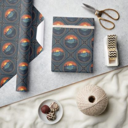 Vintage Wilderness Sunset Mandala Geometric Tile Wrapping Paper