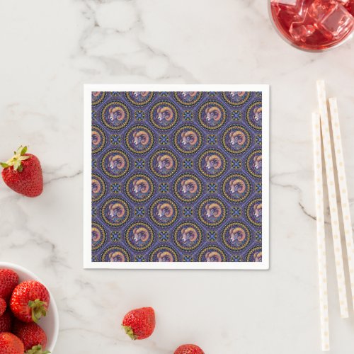 Whimsical Aries Astrology Mandala Geometric Tile Napkins