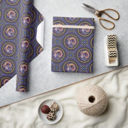 Whimsical Aries Astrology Mandala Geometric Tile Wrapping Paper