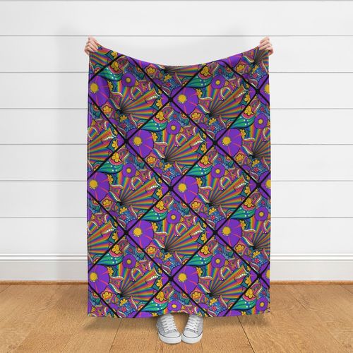 24” French Country Florals Tangle Psychedelic Rainbow Diamond Tile - Large