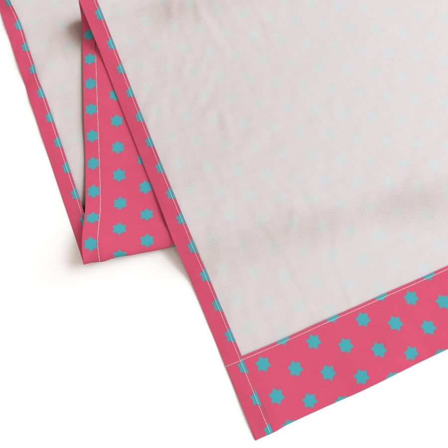 Geometric Sunset on Sea Bright Turquoise Six-Pointed Stars on Vivid Pink