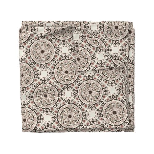 12” Warm Neutrals Espresso Martini Dot Mandala Diamond Tile - Medium