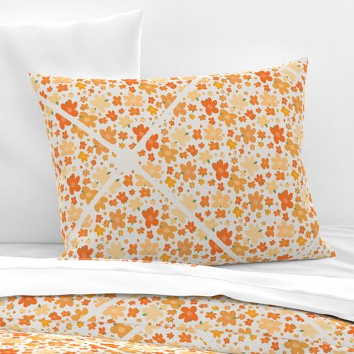 24” Retro Florals Fall Oranges Diamond Tile - Large