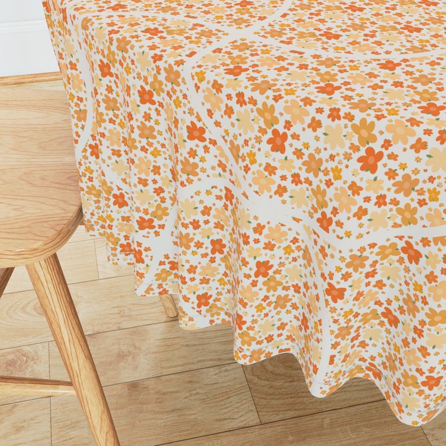 24” Retro Florals Fall Oranges Art Deco Fans - Large