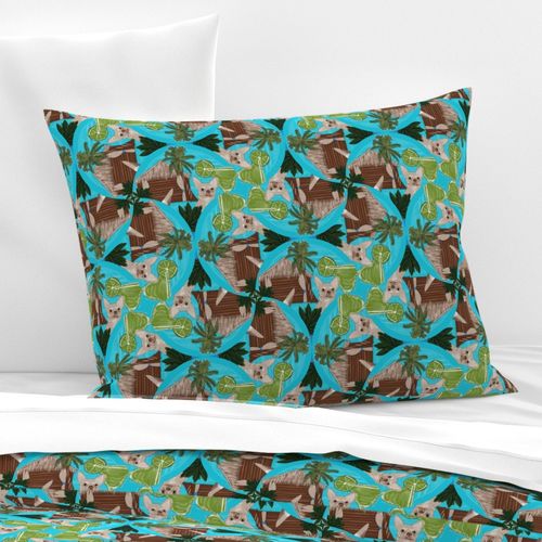 12” Chihuahuas Cabanas And Cocktails Art Deco Fans - Medium