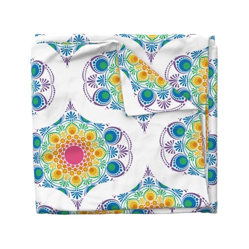 Large White Maximalist Rainbow Floral Fountain Mid Mod Ogee