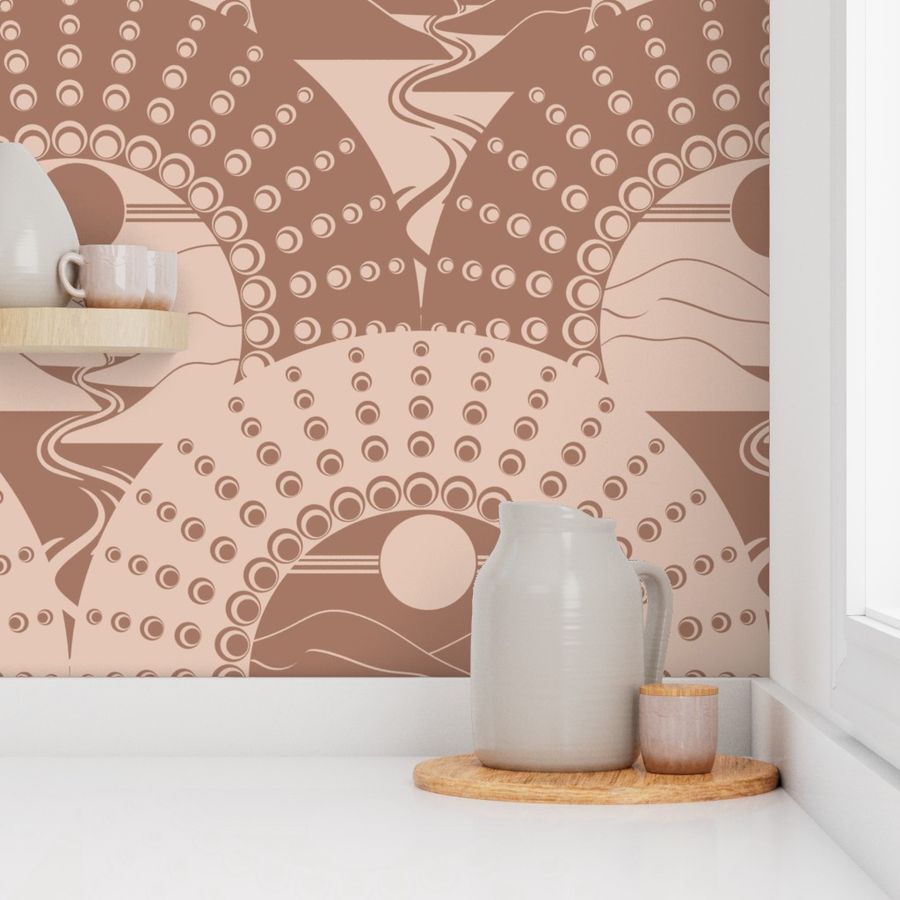 Large Mocha Minimalist Landscape Relaxed Elegance Mandala Art Deco Scallop