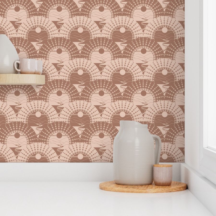 Small Mocha Minimalist Landscape Relaxed Elegance Mandala Art Deco Scallop