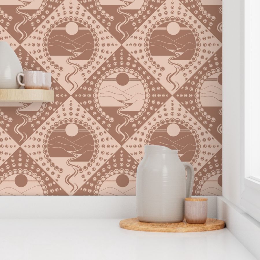 Medium Mocha Minimalist Landscape Relaxed Elegance Mandala Diamond Tile