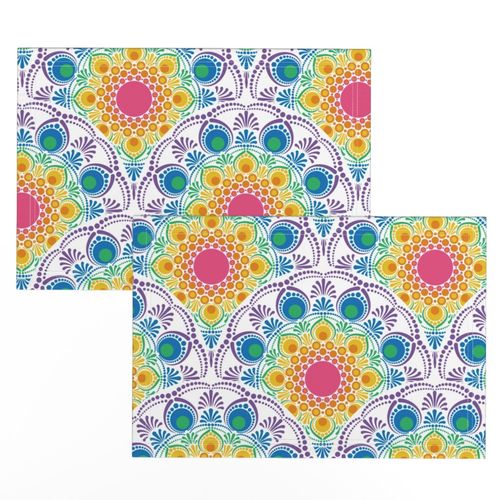 Medium Maximalist Rainbow Floral Fountain Art Deco Scallop