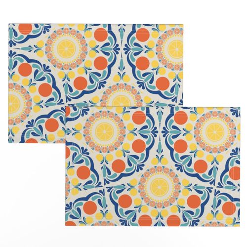 Large Aegean Summer Oranges And Lemons Art Deco Fans