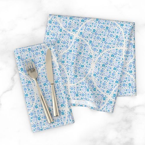 Medium Retro Florals Berry Blues Art Deco Fans