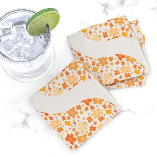 12” Retro Florals Fall Oranges Ogee - Medium