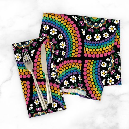 24” Maximalist Rainbow Daisy Dot The Difference Mandala Art Deco Fans - Large