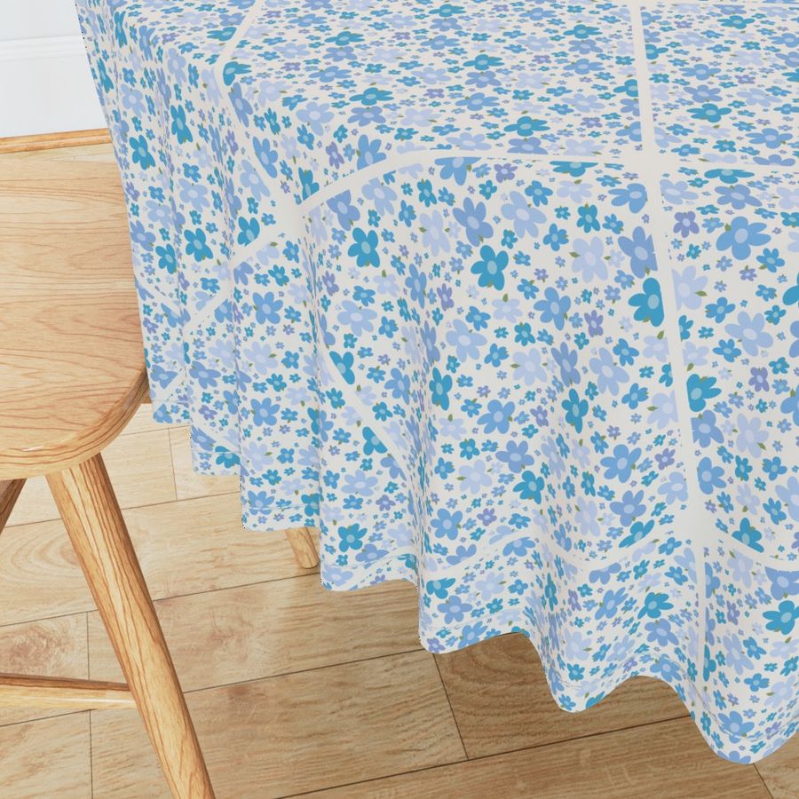 12” Retro Florals Berry Blues Diamond Tile - Medium
