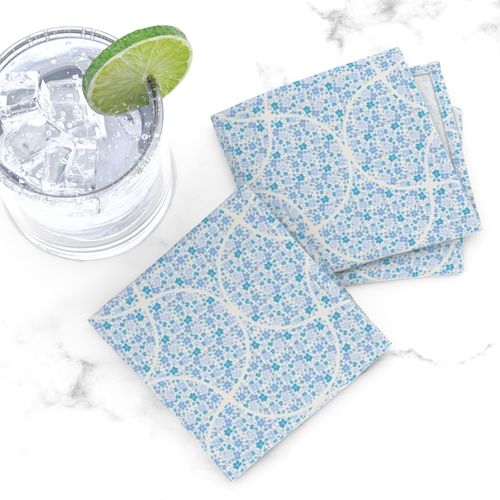 Small Retro Florals Berry Blues Art Deco Fans