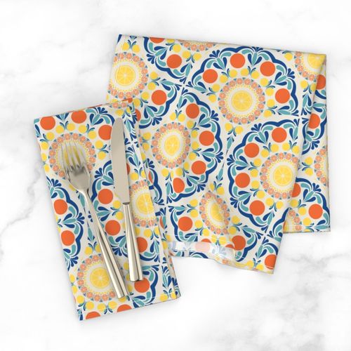 Medium Aegean Summer Oranges And Lemons Art Deco Fans
