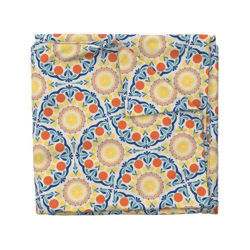 Large Aegean Summer Oranges And Lemons Art Deco Fans